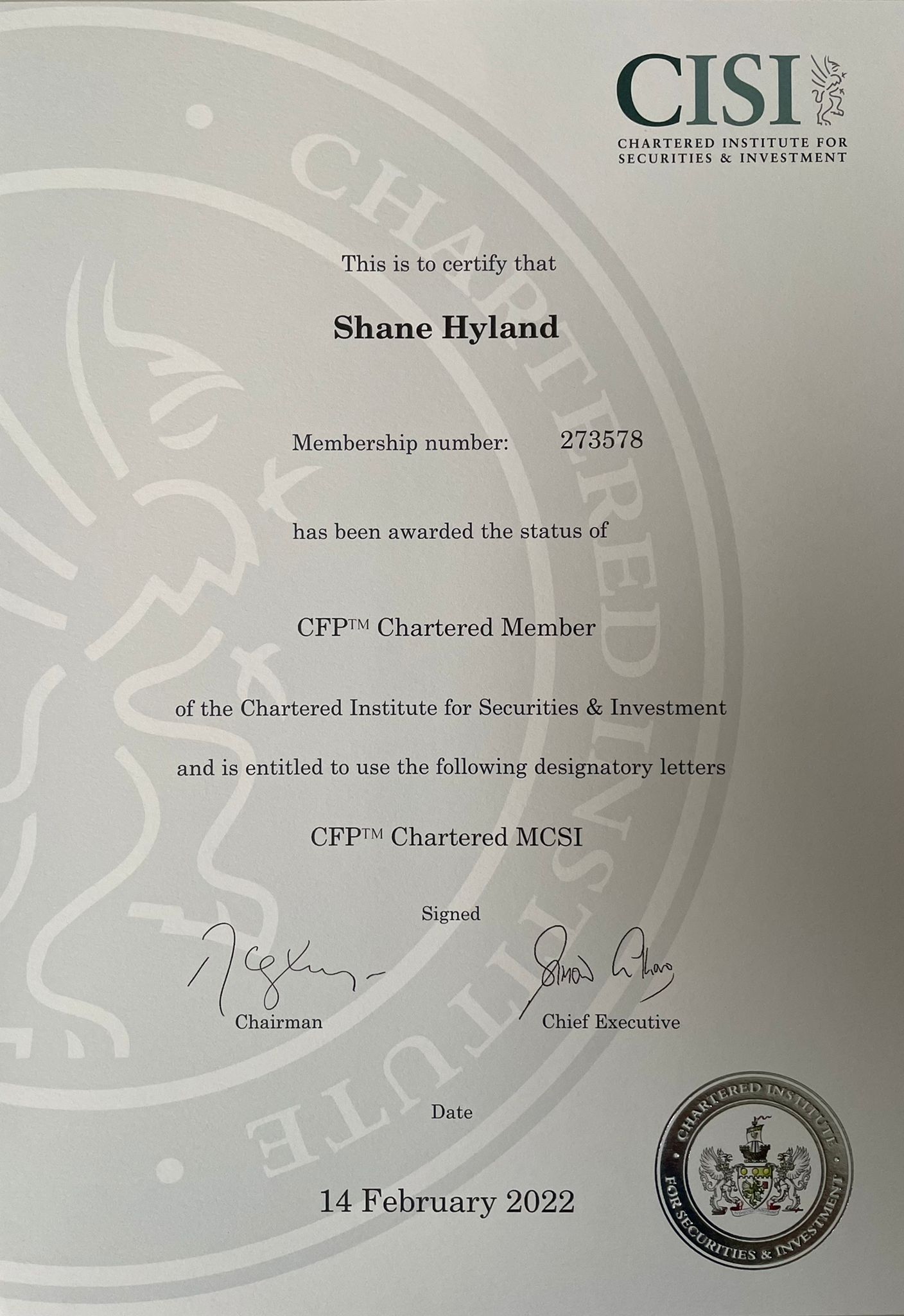 Chartered Wealth Manager Planning expert